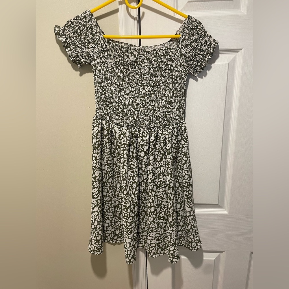 Army Green Flower Off the Shoulder Dress